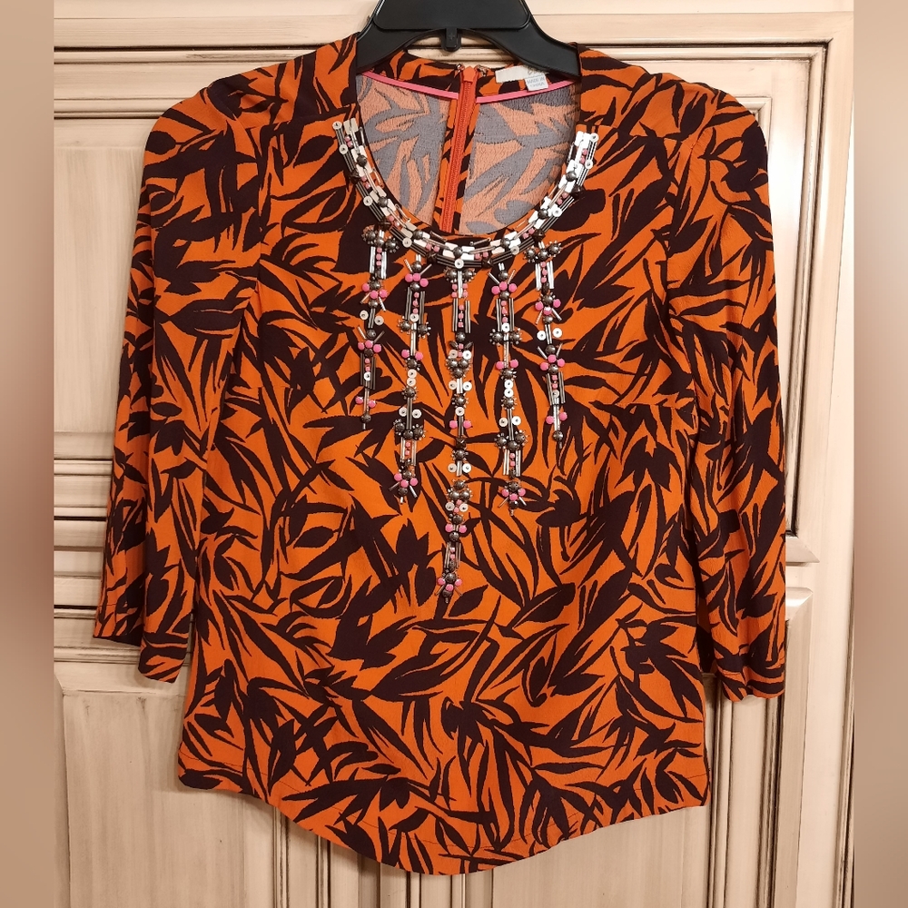 Boden Bold Orange‎ Floral Embellished Blouse